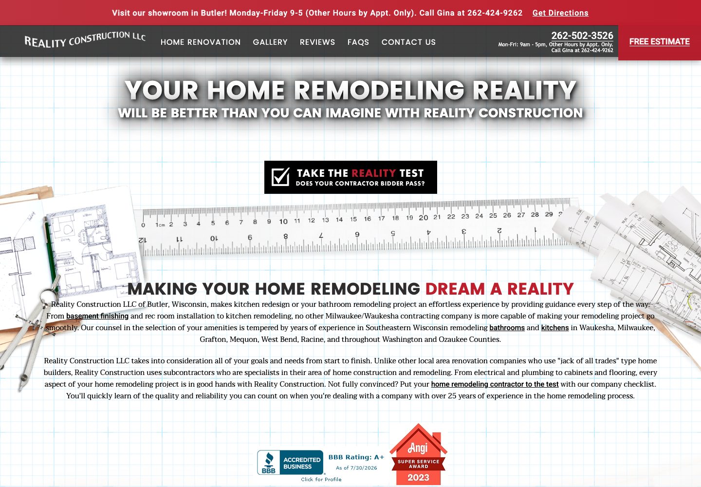 The current realityconstructionllc.com homepage