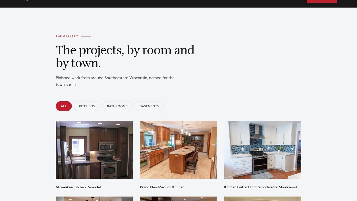 The project gallery on the new homepage