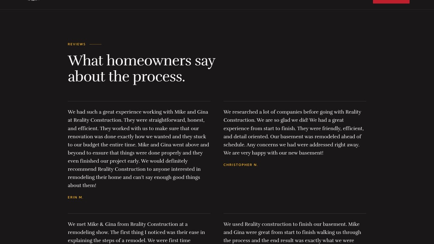 The reviews section of the new homepage